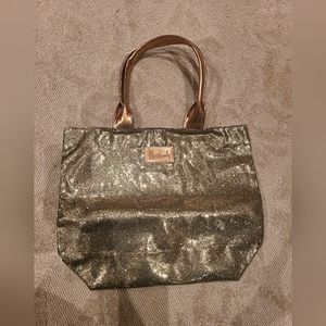 harrod's vintage platinum glitter tote and change purse